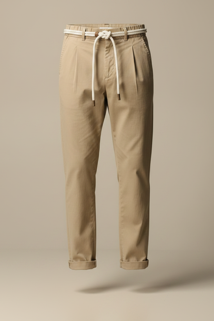 Pantalon Chinois Beige Coton Décontracté Ceinture Cordon - vue 3