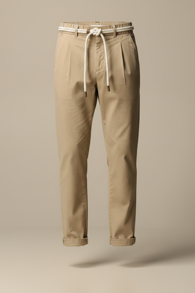 Pantalon Chinois Beige Coton Décontracté Ceinture Cordon - vue 3