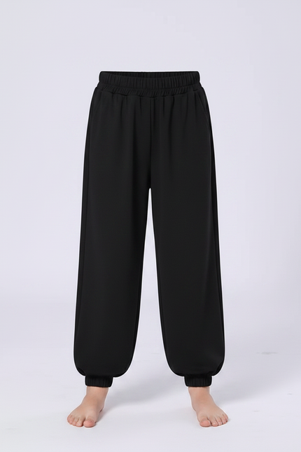 Pantalon Chinois Noir Ample Brodé Fille - Molleton - vue 3