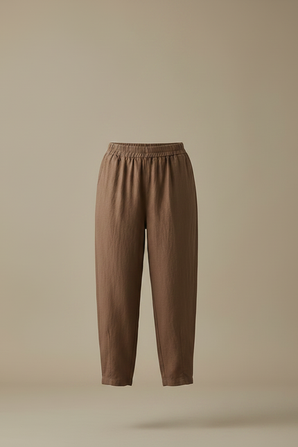 Pantalon Chinois Marron Ample Coton Lin Élégant - vue 3