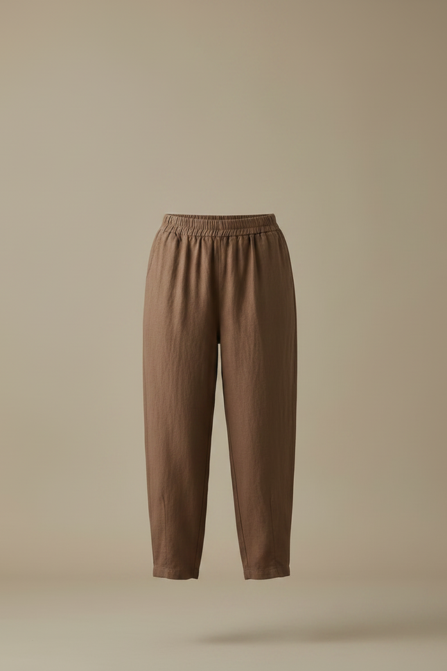 Pantalon Chinois Marron Ample Coton Lin Élégant - vue 3