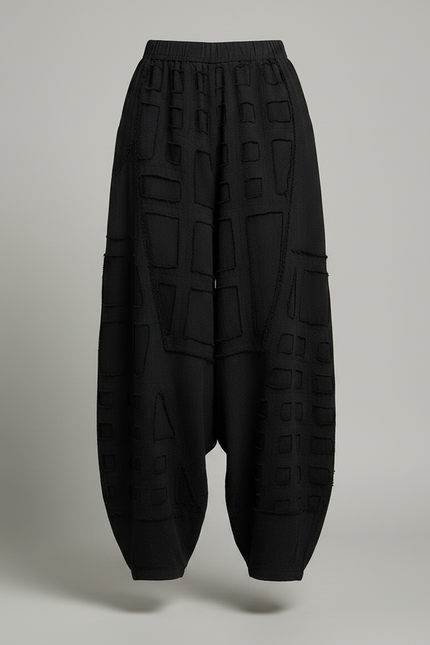 Pantalon Chinois Noir Ample Lin Texturé Femme - vue 3