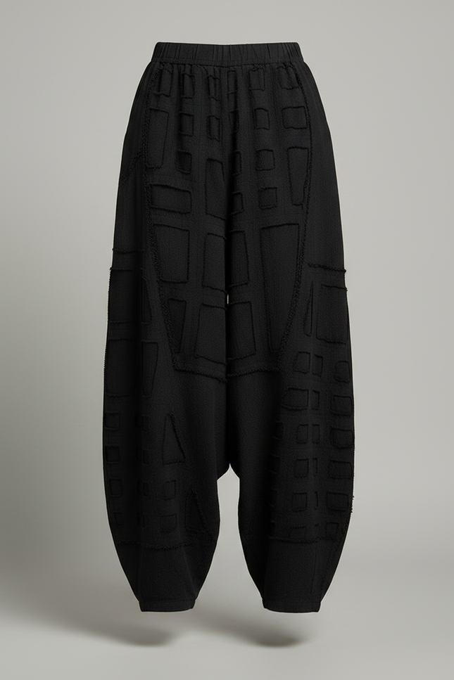 Pantalon Chinois Noir Ample Lin Texturé Femme - vue 3