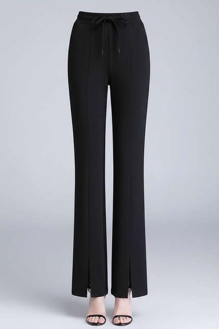 Pantalon Chinois Noir Fluide Fendu Élégant - Polyester - vue 3