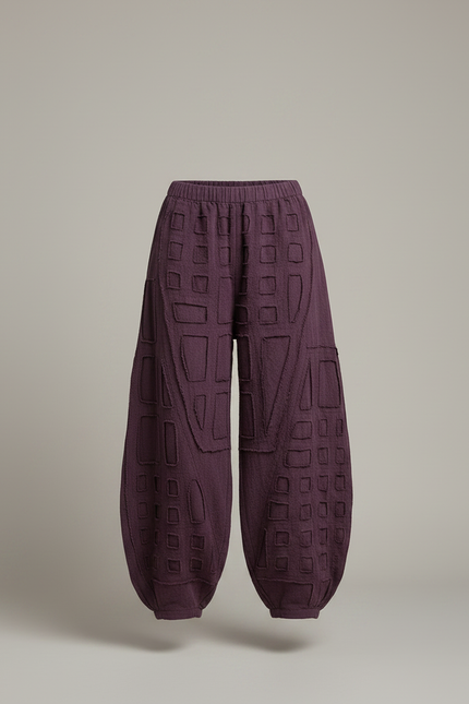 Pantalon Chinois Violet Lin Ample Texturé Géométrique Femme - vue 3
