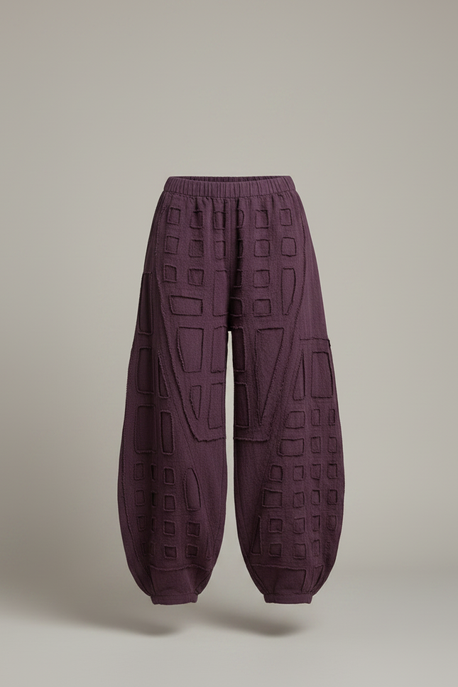 Pantalon Chinois Violet Lin Ample Texturé Géométrique Femme - vue 3
