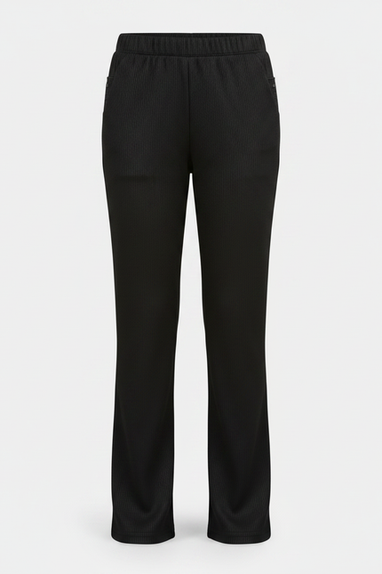 Pantalon Chinois Noir Côtelé Élastique Fille Élégant - Cordé - vue 3