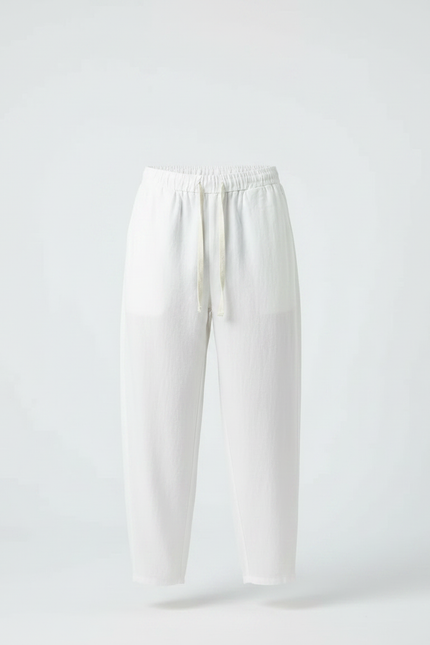 Pantalon Chinois Blanc Ample Lin Coton Cordon Décontracté - vue 3