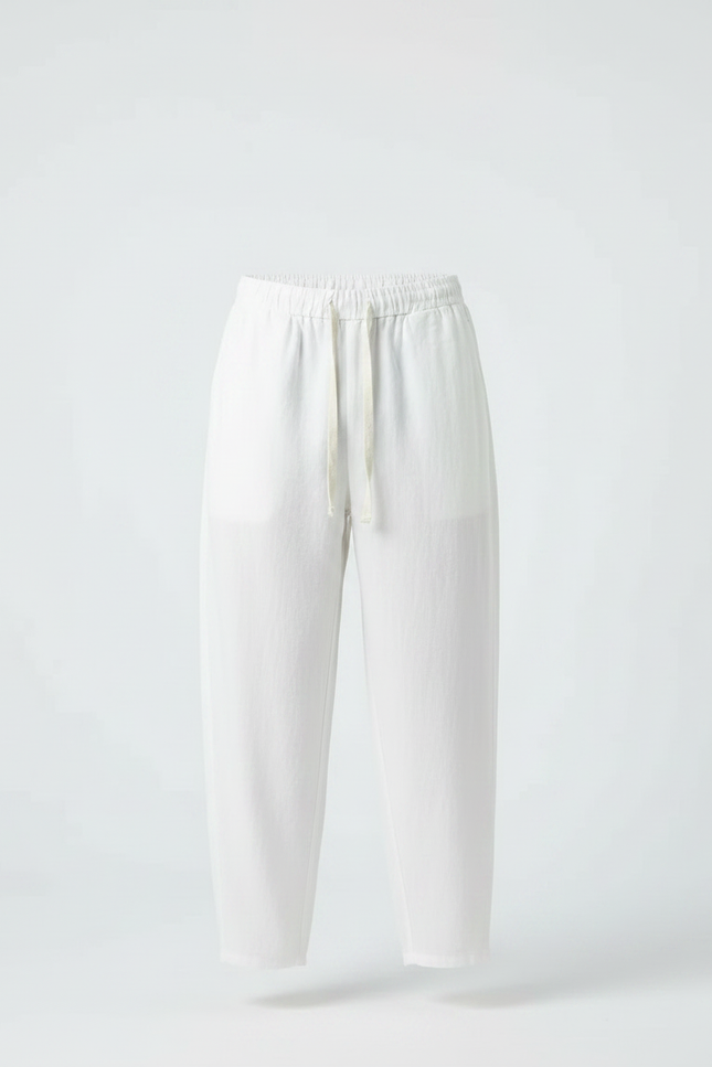 Pantalon Chinois Blanc Ample Lin Coton Cordon Décontracté - vue 3