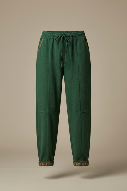 Pantalon Chinois Vert Ample Lin Coton Harem - vue 3