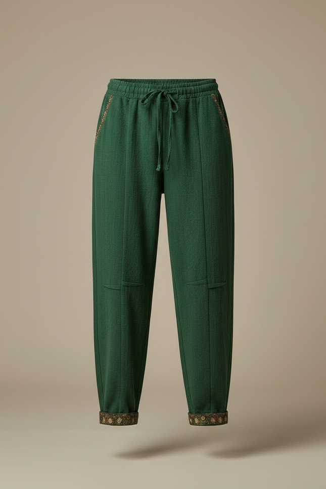 Pantalon Chinois Vert Ample Lin Coton Harem - vue 3