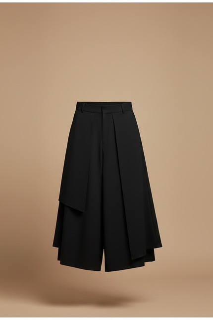 Pantalon Chinois Noir Ample Ceinture Motifs Élégant - Polyester - vue 3