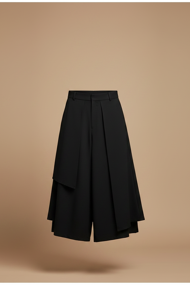 Pantalon Chinois Noir Ample Ceinture Motifs Élégant - Polyester - vue 3