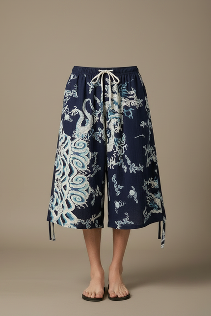 Pantalon Chinois Bleu Marine Ample Dragon Coton Homme - Lin - vue 3