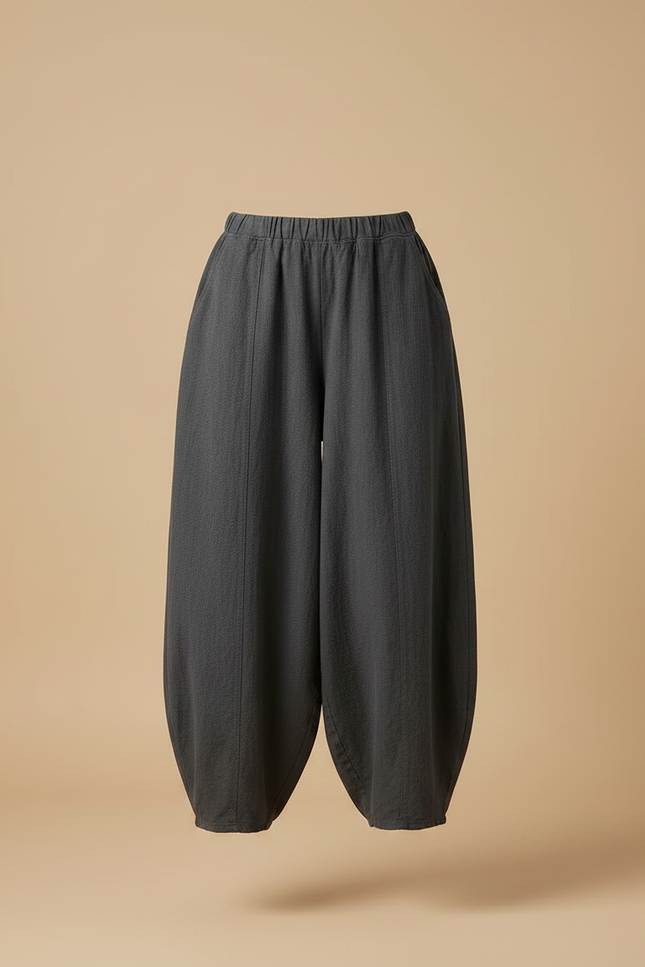 Pantalon Chinois Ample Gris Lin Coton Confortable - vue 3