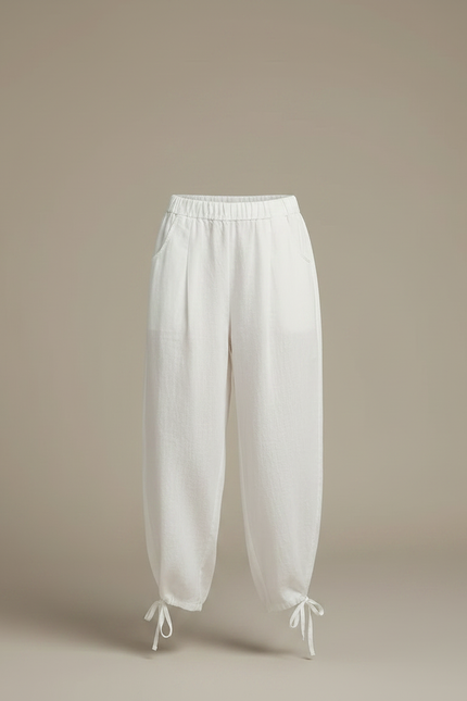 Pantalon Chinois Blanc Ample Coton Lin Casual - vue 3