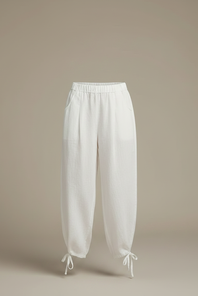 Pantalon Chinois Blanc Ample Coton Lin Casual - vue 3