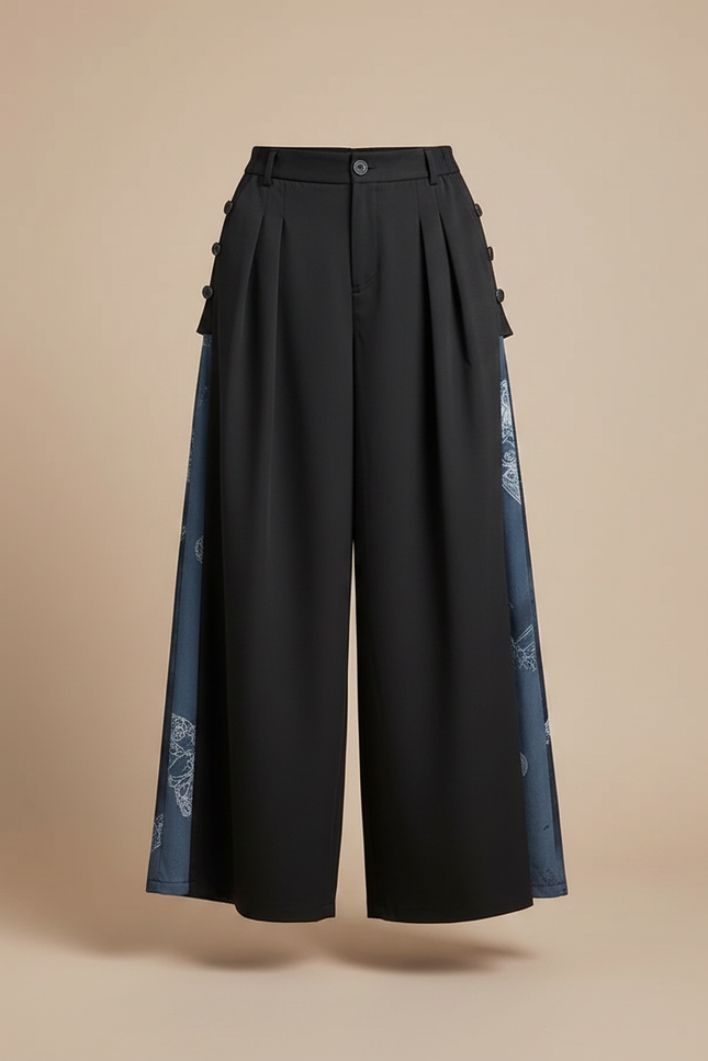 Pantalon Chinois Femme Noir Large Moderne - Polyester - vue 3