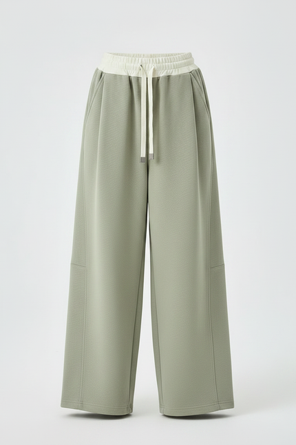 Pantalon Chinois Vert Sauge Ample Cordon Décontracté - Molleton - vue 3