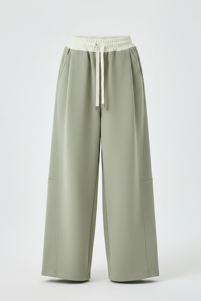 Pantalon Chinois Vert Sauge Ample Cordon Décontracté - Molleton - vue 3