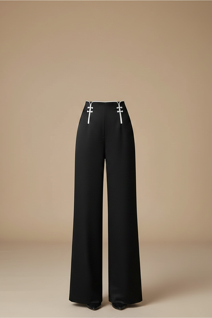 Pantalon Chinois Femme Noir Large - Satin - vue 3