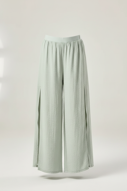 Pantalon Chinois Vert Clair Fluide Fendu Danse - Viscose - vue 3