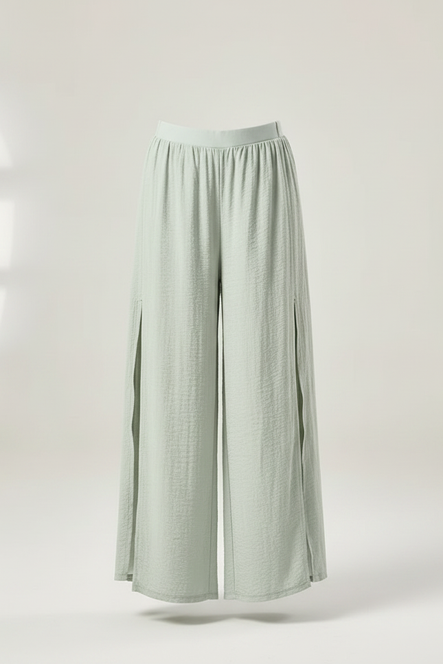 Pantalon Chinois Vert Clair Fluide Fendu Danse - Viscose - vue 3