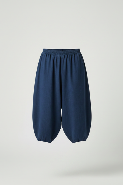 Pantalon Chinois Bleu Ample Coton Lin Moine - Marine - vue 3