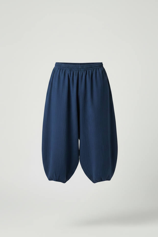 Pantalon Chinois Bleu Ample Coton Lin Moine - Marine - vue 3