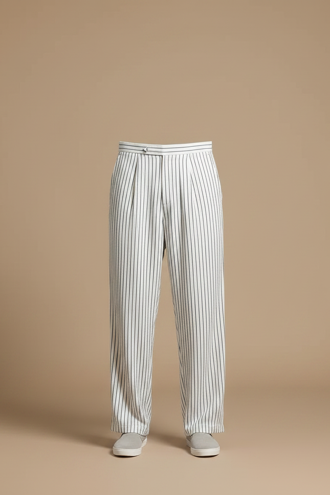 Pantalon Chinois Blanc Rayé Fluide Ample Homme - Viscose - vue 3