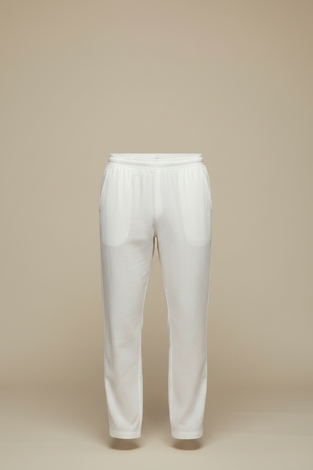 Pantalon Chinois Blanc Ample Lin Confortable Homme - vue 3