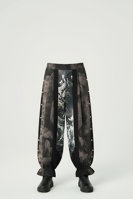 Pantalon Chinois Imprimé Ample Noir Enfant Hanfu - Polyester - vue 3