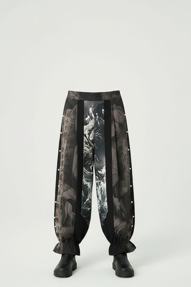 Pantalon Chinois Imprimé Ample Noir Enfant Hanfu - Polyester - vue 3
