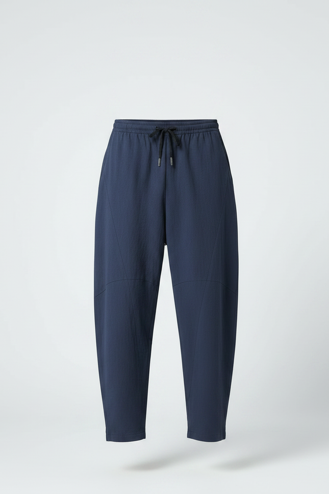 Pantalon Chinois Bleu Marine Ample Coton Lin Décontracté - vue 3