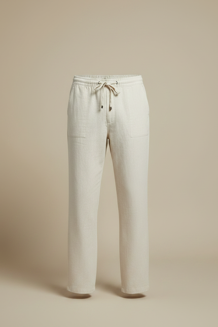 Pantalon Chinois Lin Écru Ample Décontracté Cordon - Beige - vue 3