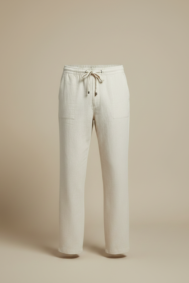 Pantalon Chinois Lin Écru Ample Décontracté Cordon - Beige - vue 3