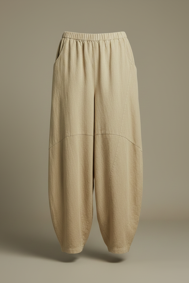Pantalon Chinois Beige Lin Ample Confortable Femme - vue 3
