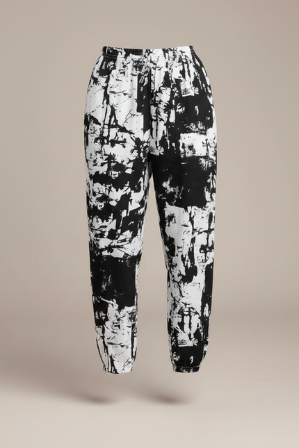 Pantalon Chinois Noir Blanc Ample Imprimé Décontracté - Viscose - vue 3