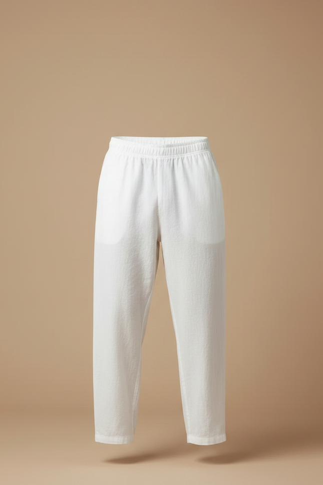 Pantalon Chinois Blanc Coton Lin Ample Décontracté Léger - vue 3