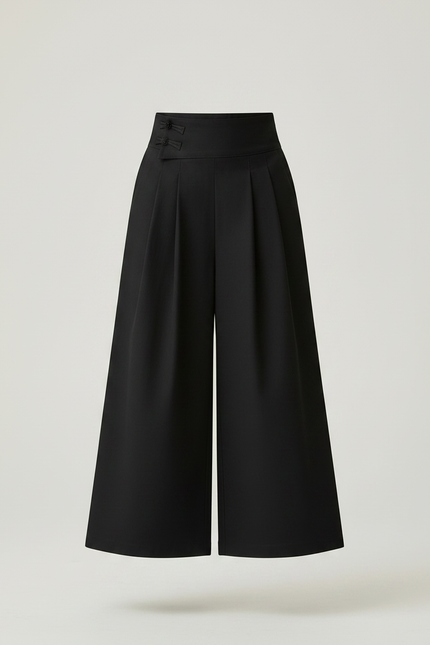 Pantalon Chinois Noir Ample Plissé Fille Traditionnel - Gabardine - vue 3