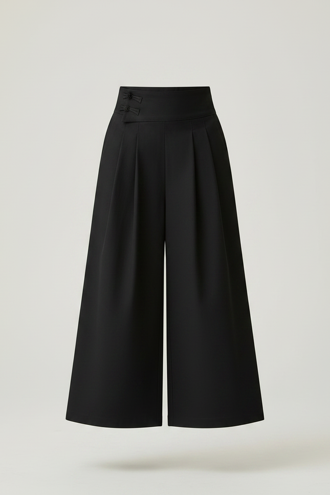 Pantalon Chinois Noir Ample Plissé Fille Traditionnel - Gabardine - vue 3