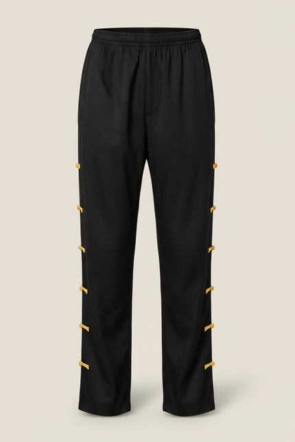 Pantalon Chinois Noir Ample Cordon Jaune Décontracté - Gabardine - vue 3