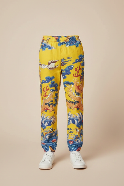 Pantalon Chinois Jaune Dragon Ample Streetwear Garçon - Satin - vue 3