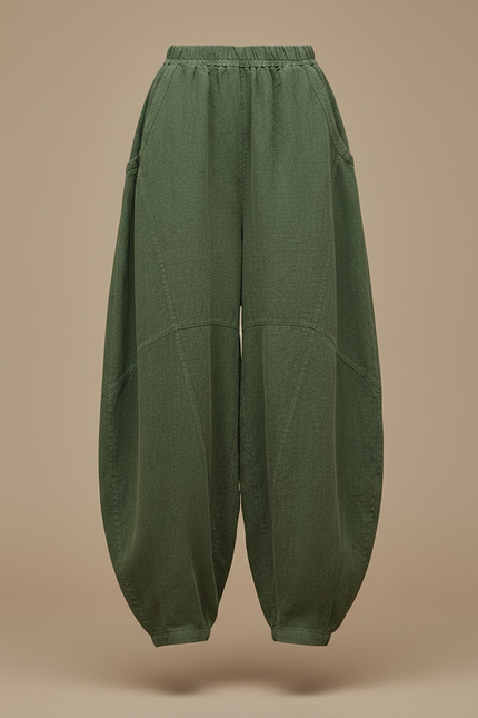 Pantalon Chinois Vert Armée Lin Ample Confortable - vue 3