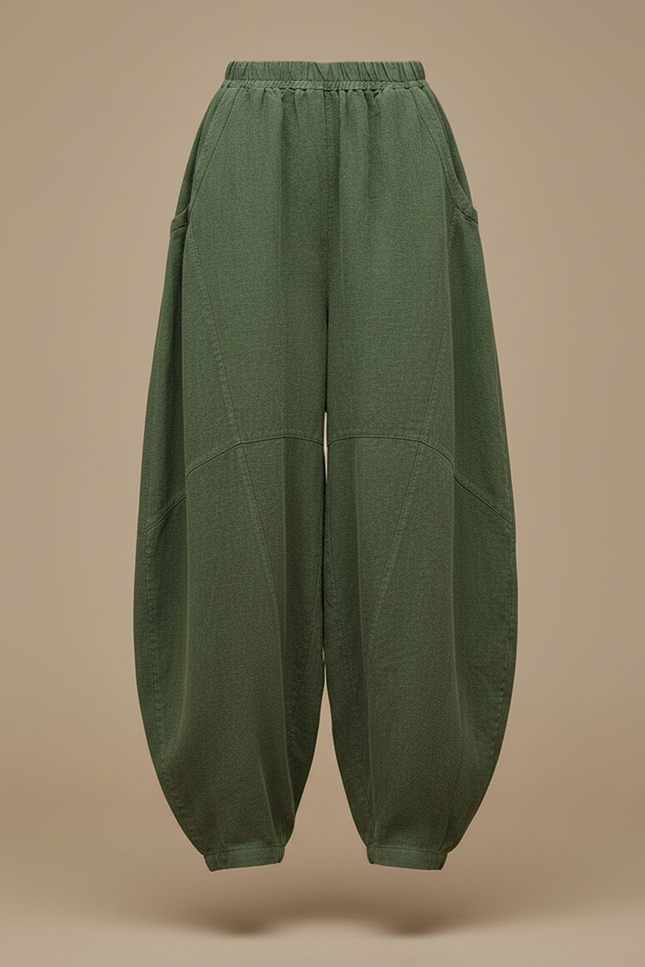Pantalon Chinois Vert Armée Lin Ample Confortable - vue 3