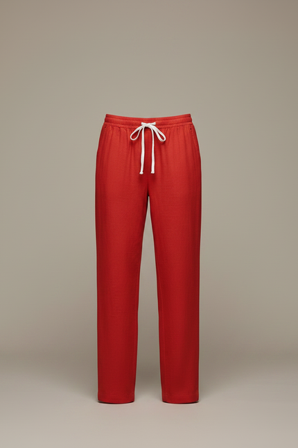 Pantalon Chinois Femme Rouge Ample - Lin - vue 3