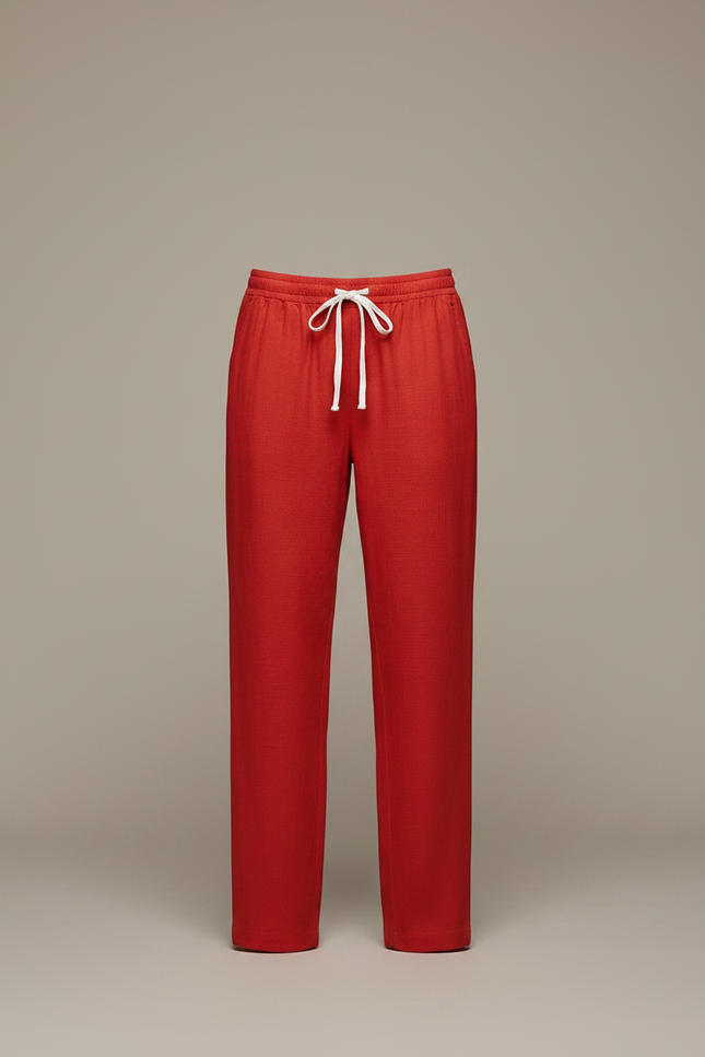Pantalon Chinois Femme Rouge Ample - Lin - vue 3