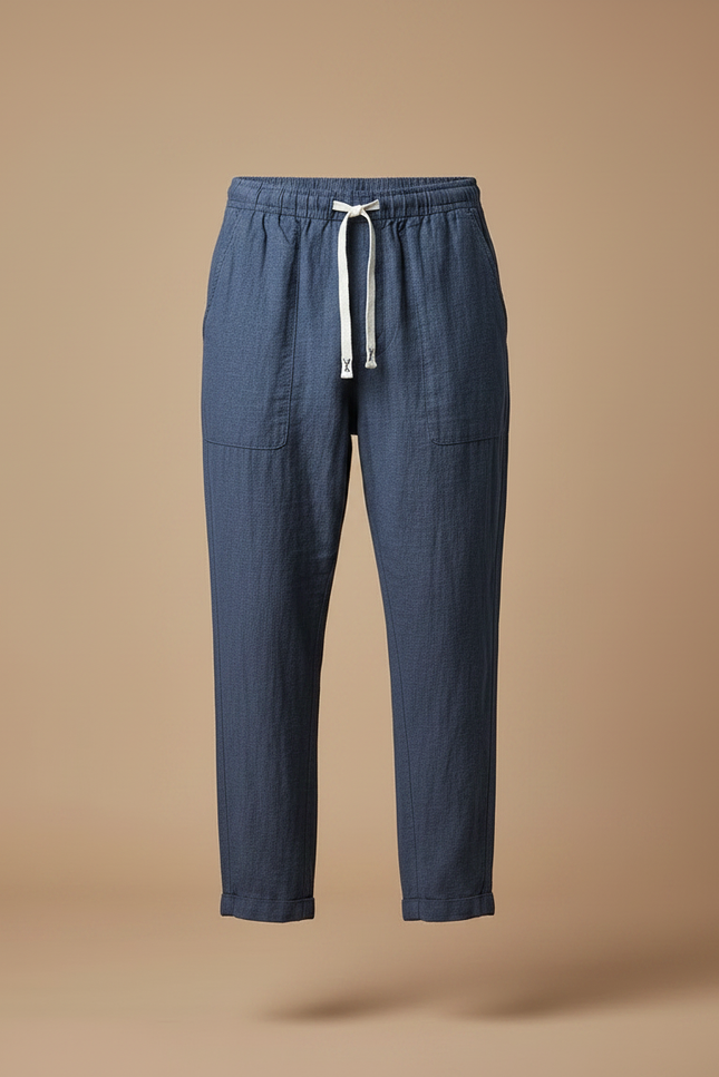 Pantalon Chinois Lin Bleu Marine Décontracté Homme - vue 3