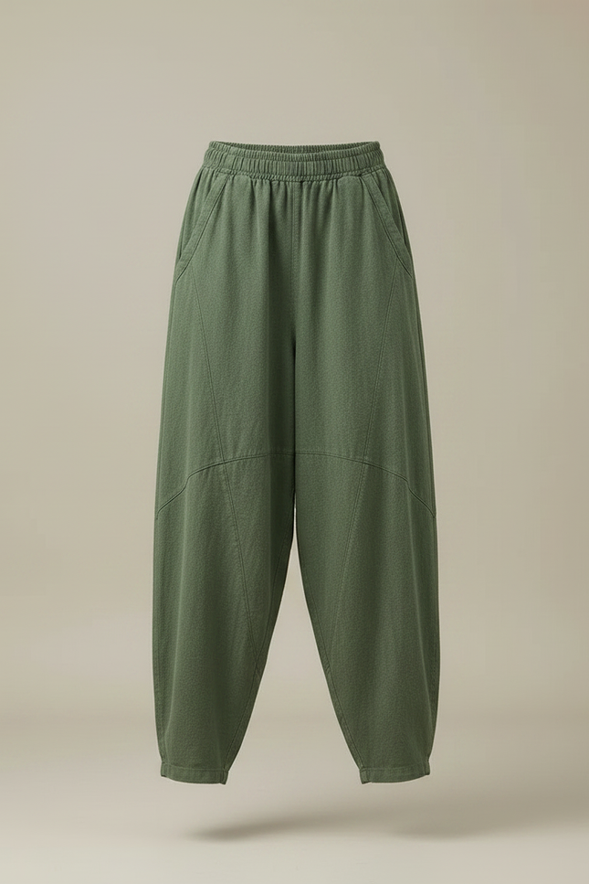 Pantalon Chinois Vert Ample Lin Coton Harem Femme - vue 3