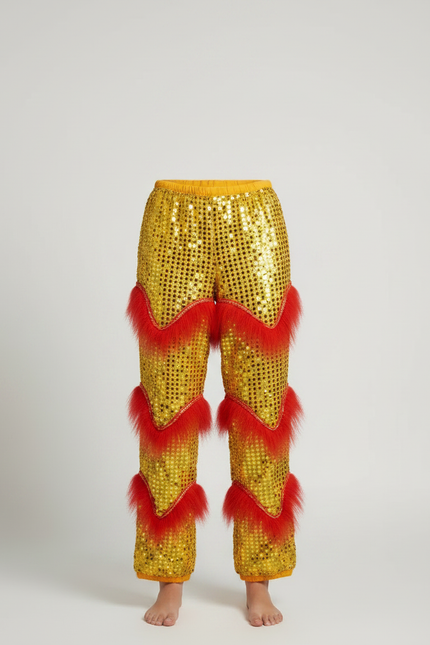 Pantalon Chinois Jaune Pailleté Ample Fourrure Fantaisie - Polyester - vue 3